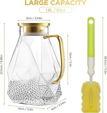 Скляна графин Ecooe 1.5L з нержавіючою кришкою: графин з боросилікатного скла для гарячих та холодних напоїв, DIY напоїв, соку, молока, чаю, кави (1800мл)