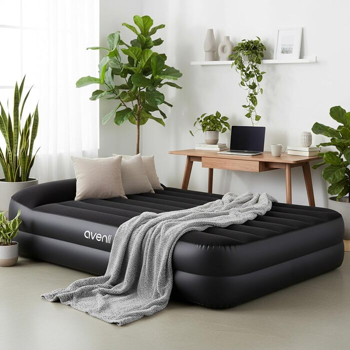 Надувний матрац-ліжко AVENLI для 2 осіб, 203x152x46 см, з інтегрованою помпою, флаокована поверхня, для дому та кемпінгу