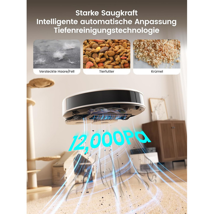 Робот-пилосос LEFANT M3 Gen2 з функцією миття, 12000Pa, автоматичне очищення, LiDAR, розпізнавання килима, керування через додаток Freemove 3.0 та голосове керування, 8 тижнів бездротової роботи