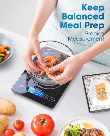 Кухонні ваги Nicewell Digital 10 кг, з точністю 1 г, для приготування їжі та випічки, скляна платформа