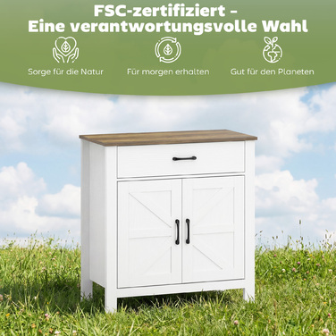 Буфет-шафа для вітальні/кухні в сільському стилі з розсувними дверцятами та регульованими полицями, білий колір