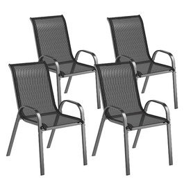 Набір садово-патіо стільців 4 шт., сталеві, складані з підлокітниками та спинкою, до 120 кг, чорного кольору