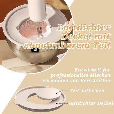 Набір мисок для змішування 6 шт. з нержавіючої сталі, миски для салатів з герметичним кришкою та силіконовим дном, 3 насадки-тертки, набір мисок для випічки/подачі, 6.6 л/3.8 л/2.4 л/1.9 л/1.4 л/0.6 л - Хакі