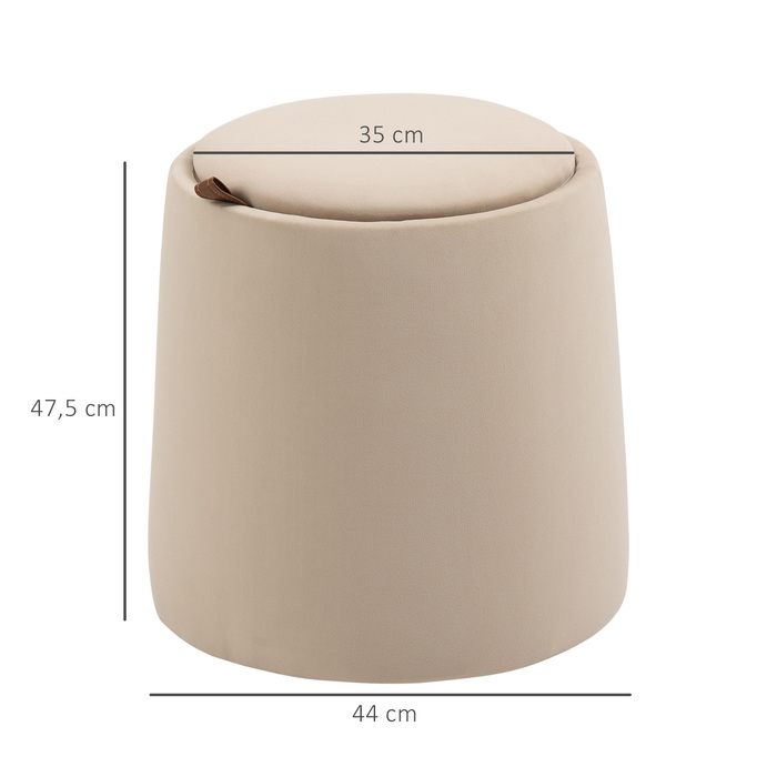 HOMCOM Ottoman Круглий пуф зі знімною кришкою для зберігання Beige Velvet Look Ø44 см x 47,5 см як журнальний столик