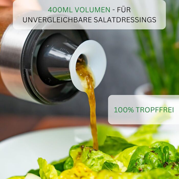Шейкер для заправки Thiru 400 мл - вкл. електронну книгу 25 рецептів - ідеальна заправка для салатів - не протікає і можна мити в посудомийній машині - скло 0,4 л