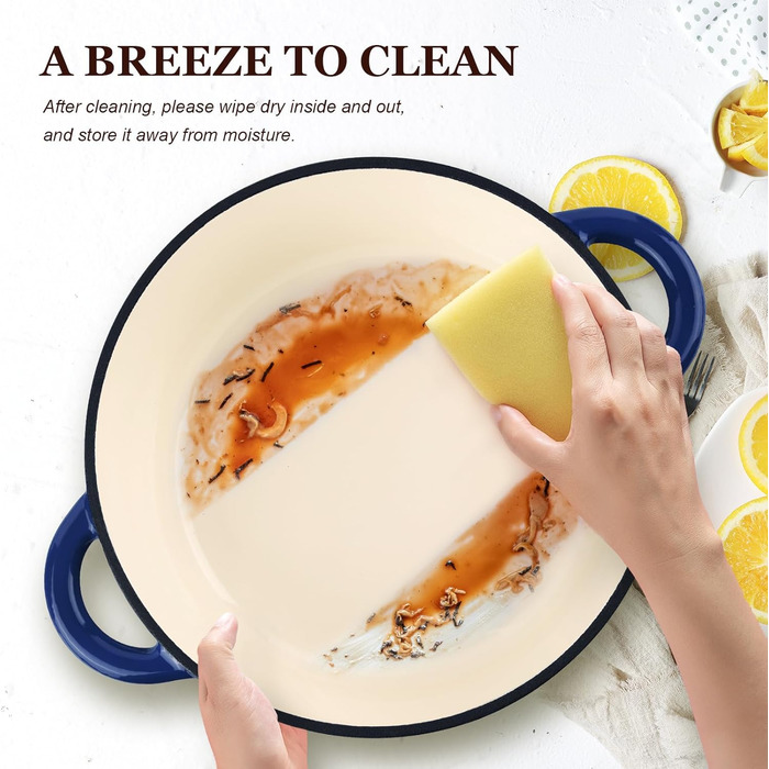 Чавунна казан-каструля Overmont з емалевим покриттям, 26 см, 5.2 л, індиго-синя — універсальний сотейник з кришкою для запікання та тушкування, підходить для духовки