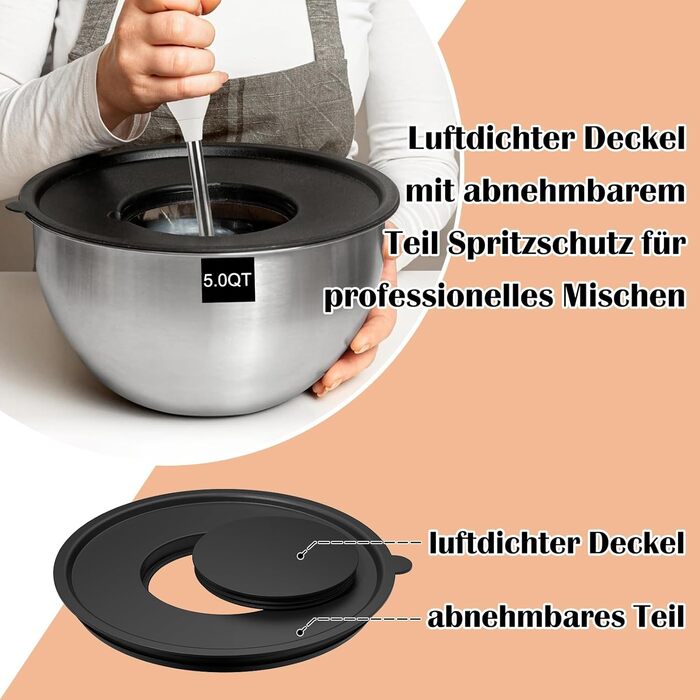 Набір мисок для кухні 5 шт. з нержавіючої сталі з кришками, 4.7л/2.8л/1.9л/1.4л/0.6л. Ідеально для приготування, випічки та зберігання. Складаються одна в одну, можна мити в посудомийній машині. В комплекті тертка.