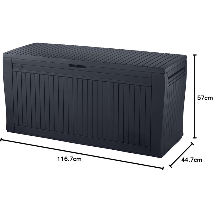 Ящик для подушок/садовий ящик Koll Living 270л графіт, водонепроникний, з вентиляцією, дерев'яний вигляд, витримує до 250 кг