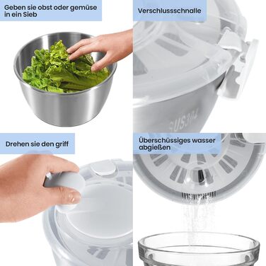 Швидка салатниця-швидкокрутка з нержавіючої сталі 4.5 л, біла