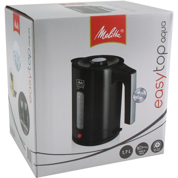 Електричний чайник Melitta Easy Top Aqua 1.7 л, 2.400 Вт, чорний/нержавіюча сталь