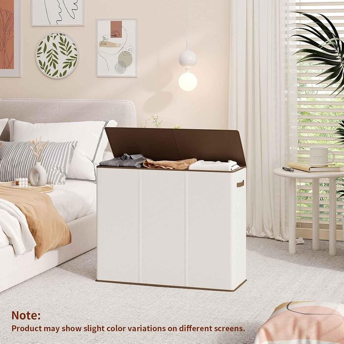 Кошик для білизни Relefree з 3 відділеннями, 180 л, великий кошик для сортування білизни, з 3 знімними мішками, з кришкою, для спальні, ванної кімнати, гуртожитку, кольору слонової кістки