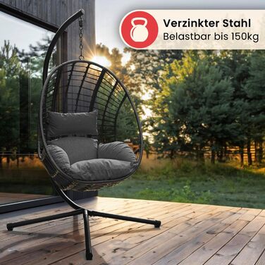 XXL Гамак-крісло Swoods з каркасом для дому та вулиці, яйцеподібне крісло, з подушкою, до 150 кг (темно-сірий)