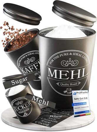 Набір контейнерів для зберігання кави, цукру та борошна IDEALTASTIC® Premium, 3 шт по 500г, повітряно-водонепроникні, чорний