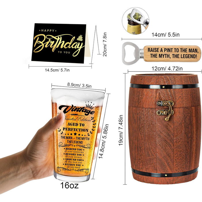 Персоналізований пивний келих з гравіюванням для чоловіка на 60 років, 1966 рік народження, в дерев'яній подарунковій коробці 470 мл + відкривачка + листівка. Ідея подарунка на День народження, День Святого Валентина