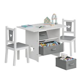 Дитячий набір меблів WOLTU: стіл та 2 стільці з ящиками для зберігання, дерев'яний, сіро-білий