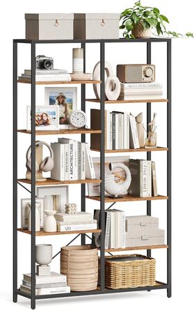 Стильна полиця VASAGLE з 5 полицями для вітальні, ванної, кухні, коридору. Легка збірка, вінтажний дизайн, колір: коричневий + чорний