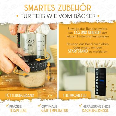 Набір для закваски KrustenZauber: скляний посуд 1000 мл з лопаткою та термометром для випікання хліба