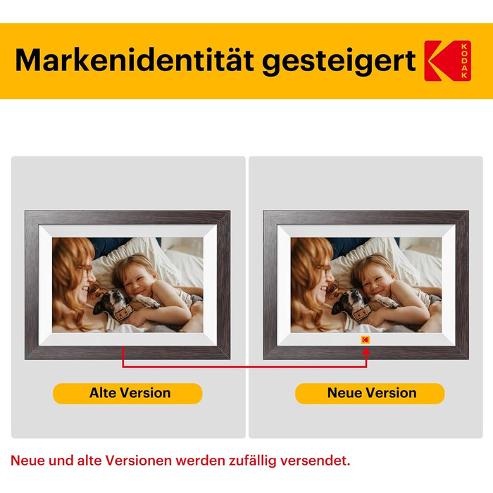 Цифровий фоторамка KODAK WiFi з сенсорним екраном IPS HD 10.1 дюйма, 32GB, автоматичне обертання, Wi-Fi, для стін, ділитися фотографіями звідусіль, темно-коричневий (білий каркас)