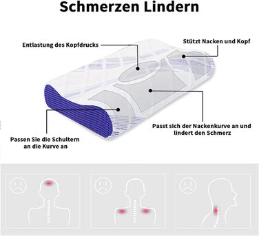 Подушка з піни з ефектом ПАМ'ЯТІ LAMB з регульованою висотою, ортопедична подушка Подушка для підтримки шиї ергономічна подушка для сну, що миється наволочка, сендвіч Подушка підходить для лежання на спині і на боці (60 х 36 х 2 упаковки, синій)