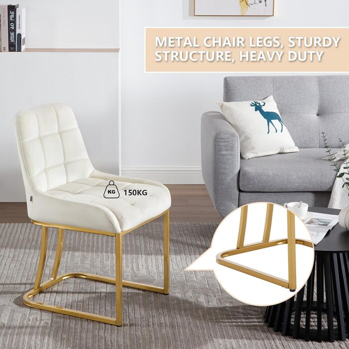 Крісла для їдальні WOLTU, кухонні крісла з велюру, 6 шт. в наборі, металеве гнуте каркас, м'яке сидіння та спинка