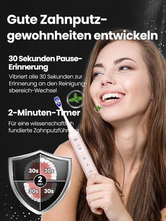 Електрична зубна щітка для дорослих B10PRO-Rosa, 5 режимів, 48000 VPM, IPX8, акумулятор 180 днів, таймер, 4 насадки, чохол