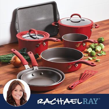 Набір посуду Rachael Ray Cook + Create з антипригарним покриттям, 10 предметів, Agave (червоний)