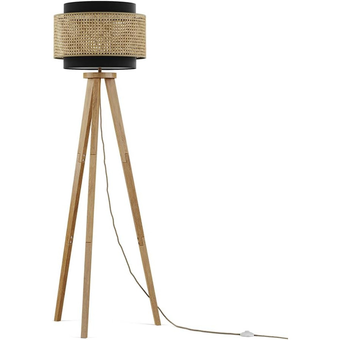 Стійка лампа Vicco Morten з ротангу, 45 см - торшер для читання, чорний