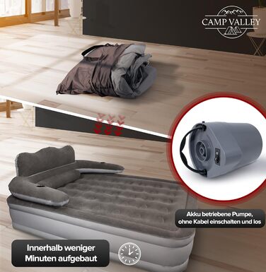 Надувне ліжко для гостей 200x150х40 см з підголовником, самонадувне, з вбудованим насосом, для кемпінгу