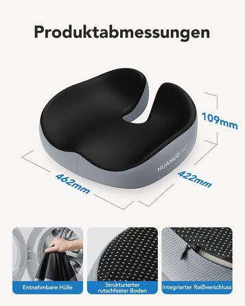 Подушка для офісного крісла HUANUO: велика подушка з піною Memory Foam. Зняття напруги з попереку та куприка. Підходить для офісних крісел, авто та інвалідних візків. Ідеально для тривалого сидіння. Нековзна поверхня.