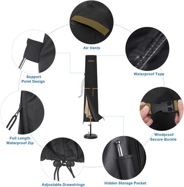 Захисний чохол для подвійного парасоля VANSHEIM Ø 400 см, водонепроникний, захист від УФ, для парасоля/ампельного парасоля, 460x270 см