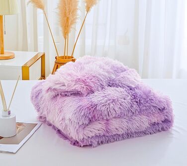 Комплект постільної білизни Menkala Plush 155x220 Tie Dye Purple, Пухнастий, з наволочкою 80x80 см