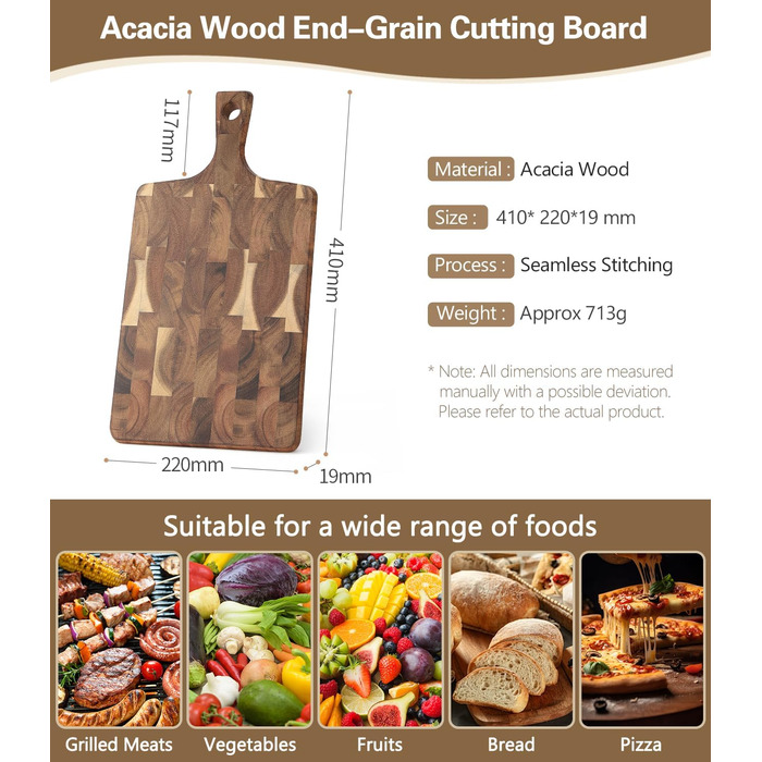 Обрізні дошки XINZUO з акації (35x25x2.6 см) - дерев'яне кухонне рішення з антиковзаючими ніжками та зручним ручним захватом