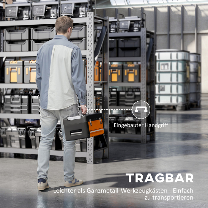 Набір інструментів порожній, 49,7 x 25,3 x 23 см. Ящик для інструментів з висувною шухлядою, міні-бокс зі сталі, помаранчевий.