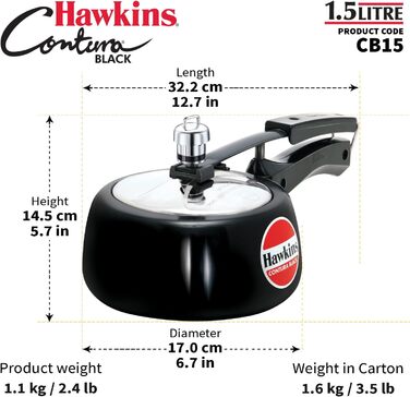 Тверда анодована скороварка HAWKINS CB30, алюміній, Contura Black, 1,5 л