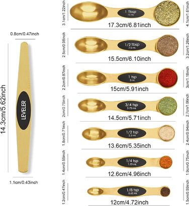 Набір магнітних мірних ложок з нержавіючої сталі з вирівнювачем, штабельований, поміщається в банки для спецій, кухонні гаджети