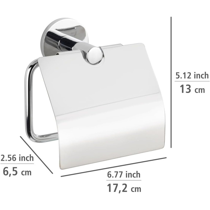 Тримач для туалетного паперу WENKO з кришкою Isera, тримач з квадратної труби та литого цинку, без іржі, для кріплення без напруги без свердління з адгезивною системою UV-Loc, 13,5 x 13 x 7 см, хром