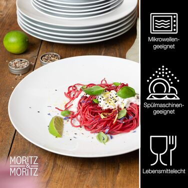 Набір посуду Moritz & Moritz BASIC 18 предметів для 6 осіб - сучасний дизайн, якісне порцелянове покриття, білий колір. Включає: 6 тарілок для вечері, 6 десертних тарілок, 6 мисок.