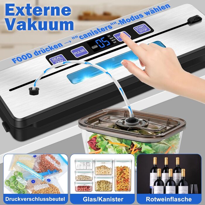 Вакууматор для продуктів 7 в 1 з подвійним швом, професійний вакуумний пакувальник з цифровим таймером, вбудованим різаком та 50 пакетами, сріблясто-чорний