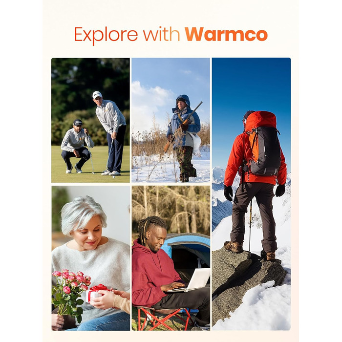 Електричний грілка для рук Warmco 2 шт., 10000mAh, USB Powerbank, 3 рівні нагріву, для чоловіків та жінок, Outdoor, Гольф, кемпінг, чорний