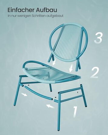 Набір садових меблів SONGMICS з ротангу (3 предмети): стіл та 2 крісла для тераси, саду, балкону, блакитний