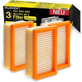 Фільтра для пилососів Krcher WD4, WD5, WD6 / MV4, MV5, MV6 - 3 плоских складчастих фільтра для людей, які страждають алергією на тверді частинки / запахи, 3