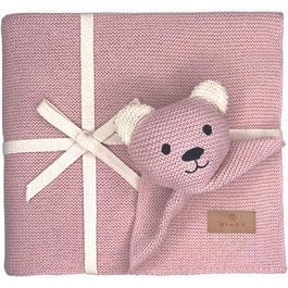 Оригінальна дитяча ковдра DIKOS CUDDLY Bear Dusty Pink 100 GOTS Органічна бавовняна ковдра для новонароджених з м'якою іграшкою В'язана ковдра Ковдра для обіймів Затишна ковдра Початкове обладнання Подарунки для дівчинки на народження