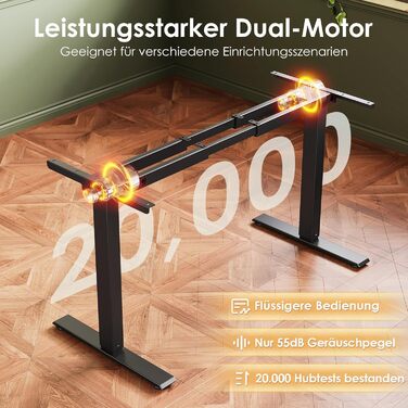 Регульований стіл OffiGo з 2 моторами: чорний, USB-C, 100-200 см, 3 пам'яті