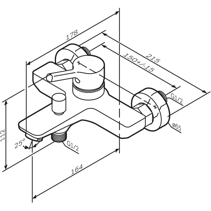 Змішувач для ванни AM.PM X-Joy чорного матового кольору з виливом, одноручний, для ванни та душу, FXA10022