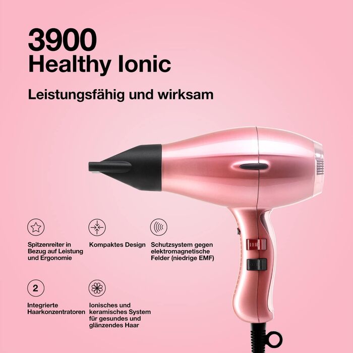 Фен для волосся Elchim 3900 Healthy Ionic Titanium with Schuko Plug - Професійний фен виробництва Італії - легкий і тихий, для здорового волосся, скорочений час сушіння на 30, 2400 Вт (венеціанське рожеве золото)