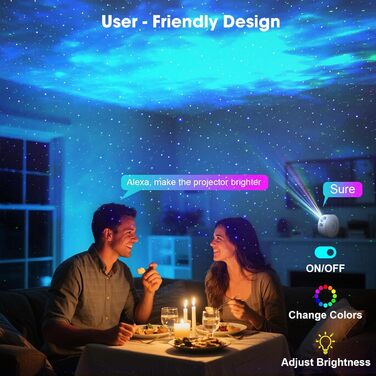 Проєктор зоряного неба Smart Sternenhimmel WiFi з пультом, додатком та голосовим керуванням, 16 млн кольорів, тихий (25 дБ), 4 кути нахилу, блакитні зірки