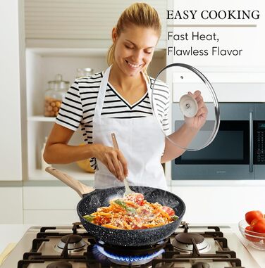 Набір каструль з кришкою для індукційних плит, 13 предметів, чорний гранітний набір посуду, антипригарне покриття без PTFE та PFOA