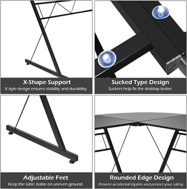 Комп'ютерний стіл Кутовий стіл L-подібний стіл Стіл для ПК Стіл Х-подібний стіл Ніжки столу Комп'ютерний стіл Кутовий стіл Офісний стіл Кутовий стіл Ігровий стіл для навчання (чорний)