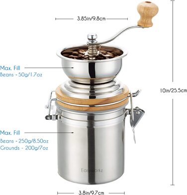 Ручна кавомолка Easyworkz з регульованим налаштуванням, ручна кавомолка з нержавіючої сталі для кави в зернах, інструмент для приготування еспресо, налив