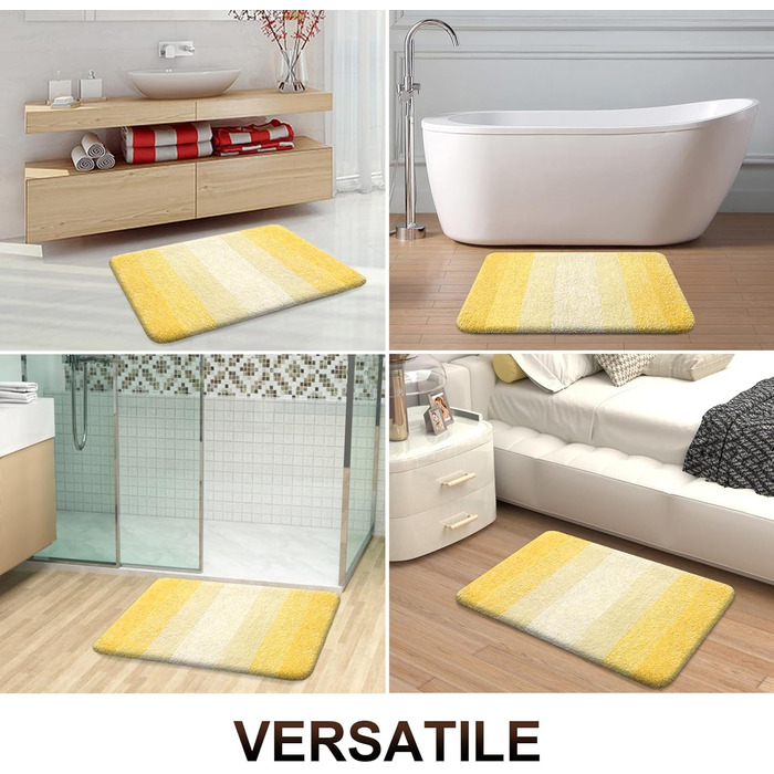 Набір килимків для ванної кімнати OLANLY, 2 шт., м'який, швидковисихаючий, мікрофібра, неслизький, можна прати в пральній машині, придатний для сушки в сушильній машині, пухнасті килимки для ванної кімнати (119,4 x 50,8 см + 61 x 40,6 см, жовтий) 51 x 119